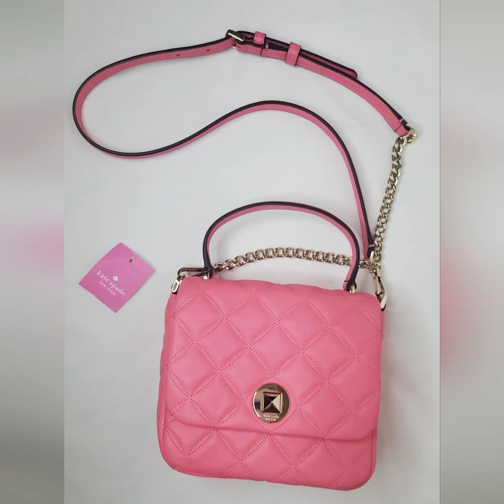 NWT Kate Spade -Small Quilted Pink Crossbody Handbag Bag with Silver Hardware - Picture 7 of 14